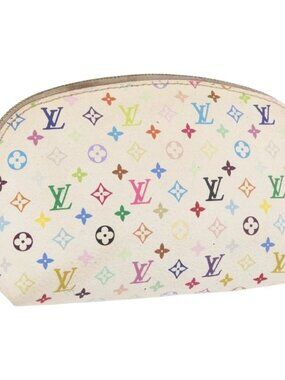 LOUIS VUITTON Multicolor Pochette Cosmetic PM Pouch White M47354 LV Auth LNZ961